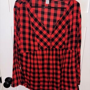Old Navy Red and Black Checkered Blouse